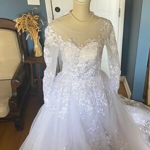 Lace Long-Sleeve White Wedding Gown